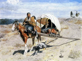 Famille de corbeaux indiens sur la piste, 1874